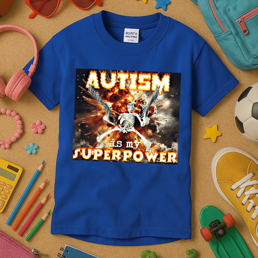 Autism Is My Supper Power Hard Skeleton Meme Oddly Specific Gift Kids T-Shirt