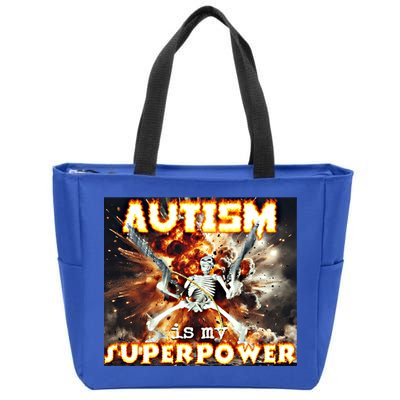 Autism Is My Supper Power Hard Skeleton Meme Oddly Specific Gift Zip Tote Bag
