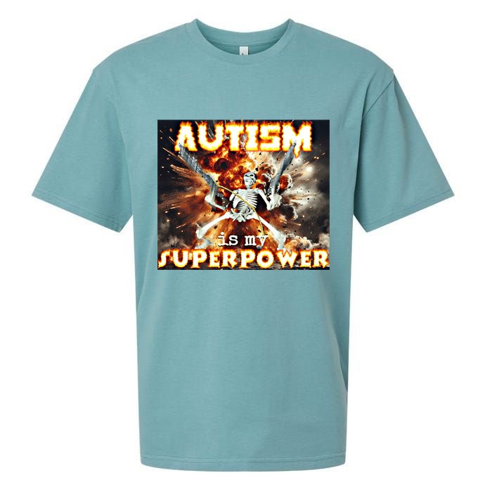 Autism Is My Supper Power Hard Skeleton Meme Oddly Specific Gift Sueded Cloud Jersey T-Shirt