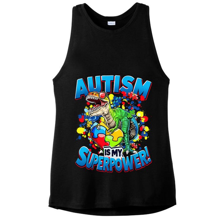 Autism Is My Superpower Dinosaur Autism Awareness 2025 Ladies PosiCharge Tri-Blend Wicking Tank