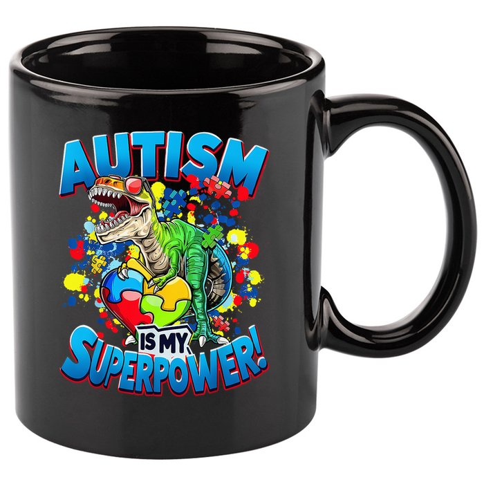 Autism Is My Superpower Dinosaur Autism Awareness 2025 11oz C Handle Ceramic Mug