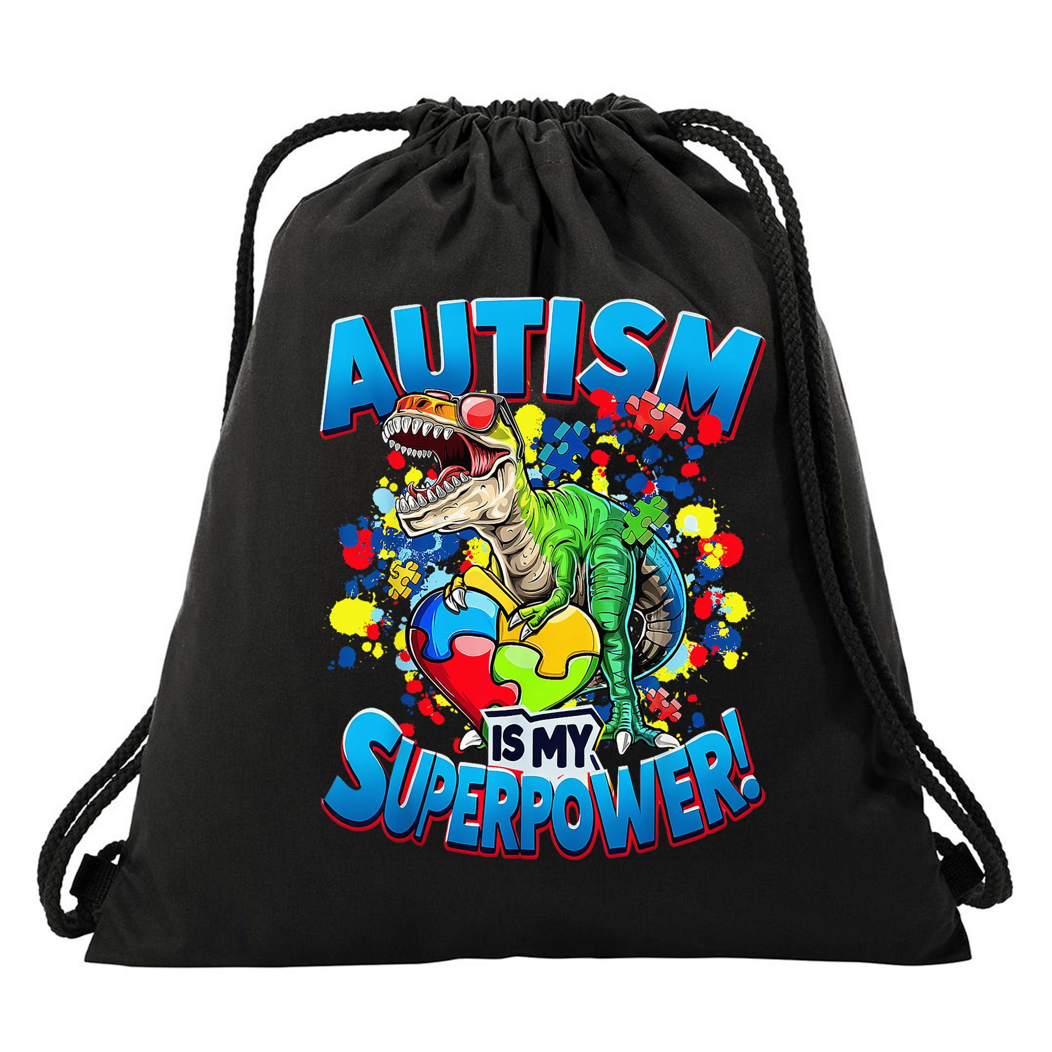 Autism Is My Superpower Dinosaur Autism Awareness 2025 Drawstring Bag