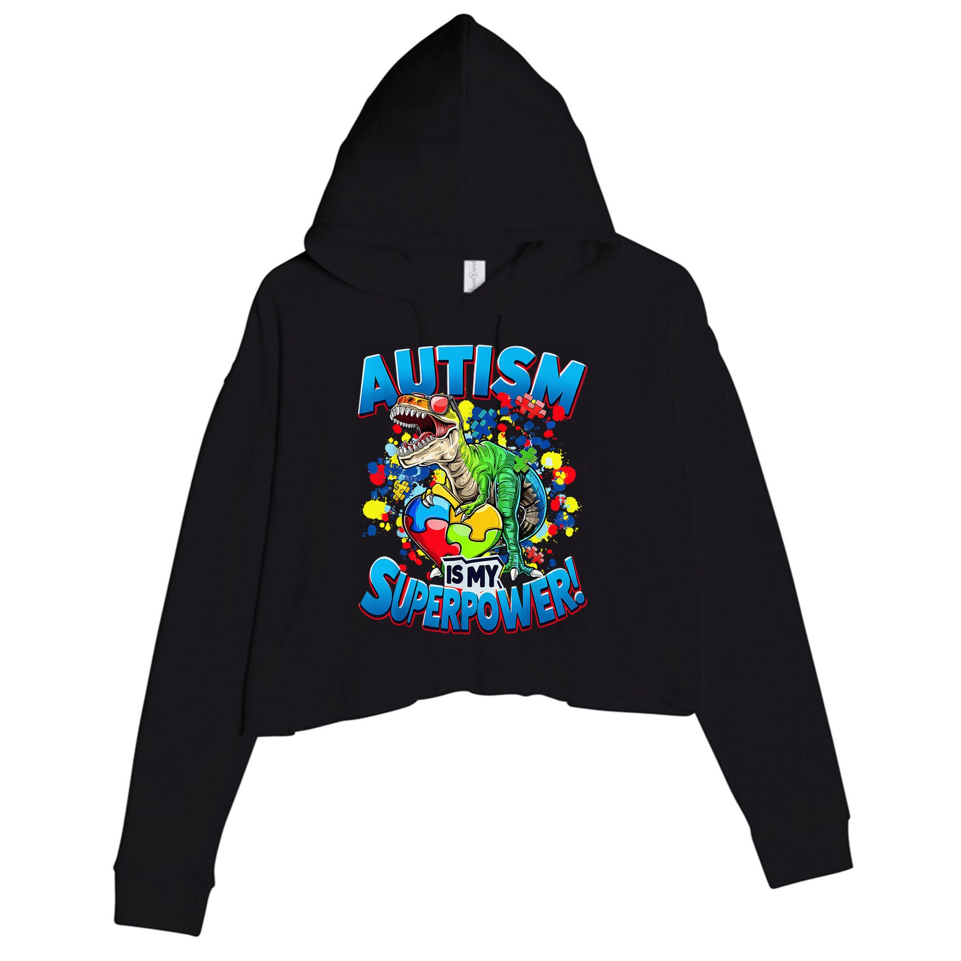 Autism Is My Superpower Dinosaur Autism Awareness 2025 Crop Fleece Hoodie