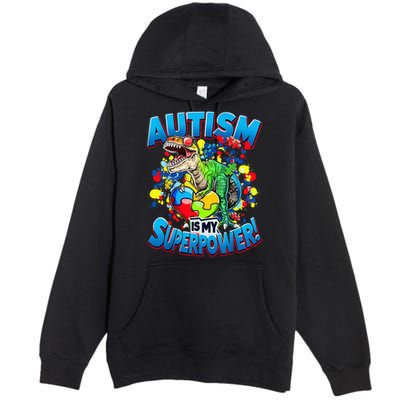 Autism Is My Superpower Dinosaur Autism Awareness 2025 Premium Pullover Hoodie