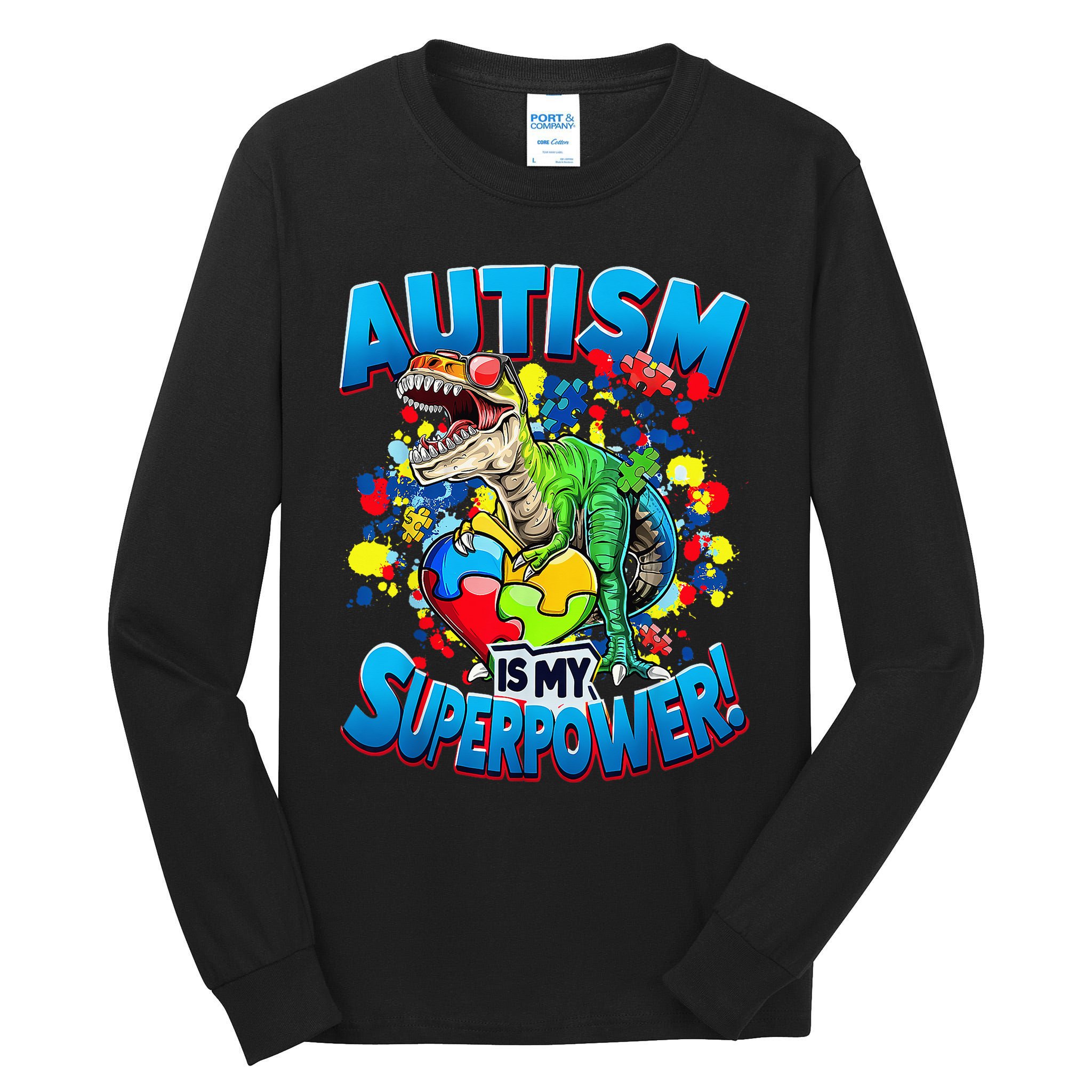 Autism Is My Superpower Dinosaur Autism Awareness 2025 Tall Long Sleeve T-Shirt
