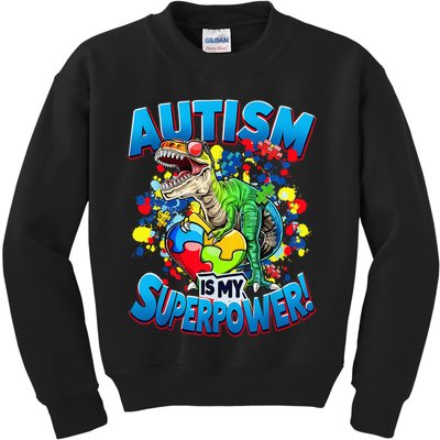 Autism Is My Superpower Dinosaur Autism Awareness 2025 Kids Sweatshirt