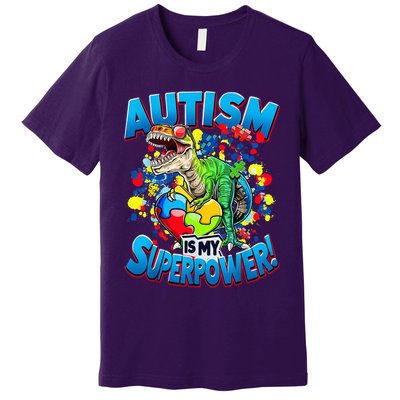 Autism Is My Superpower Dinosaur Autism Awareness 2025 Premium T-Shirt