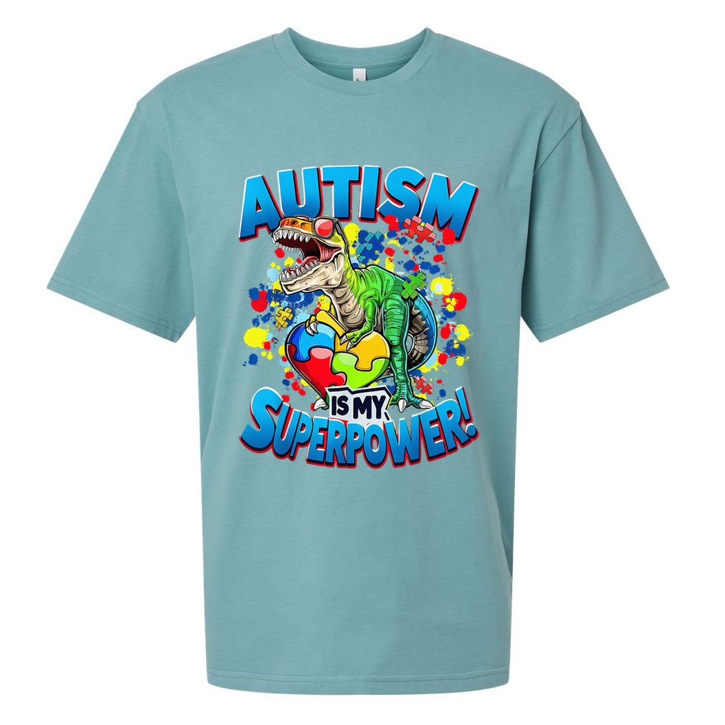 Autism Is My Superpower Dinosaur Autism Awareness 2025 Sueded Cloud Jersey T-Shirt
