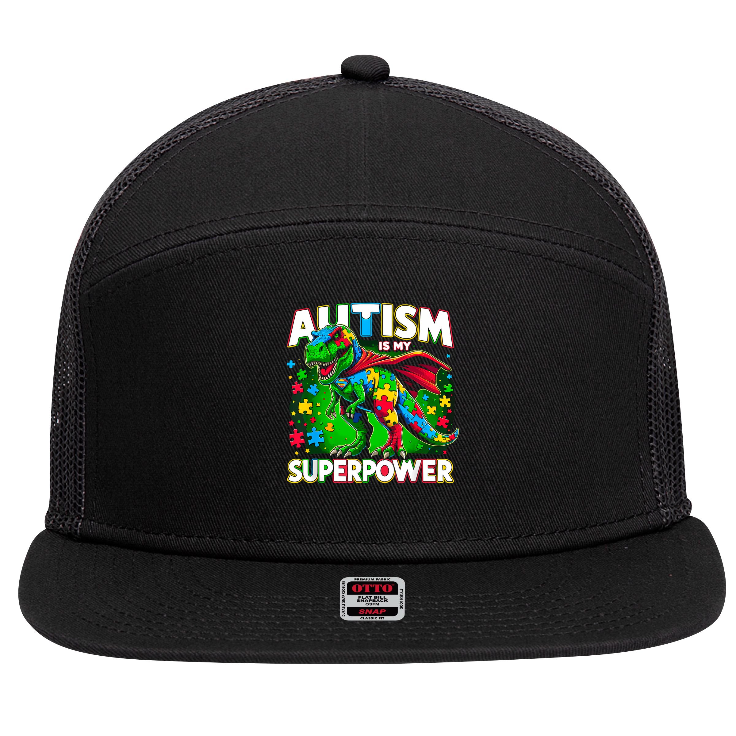 Autism Is My Superpower Autism Awareness 7 Panel Mesh Trucker Snapback Hat
