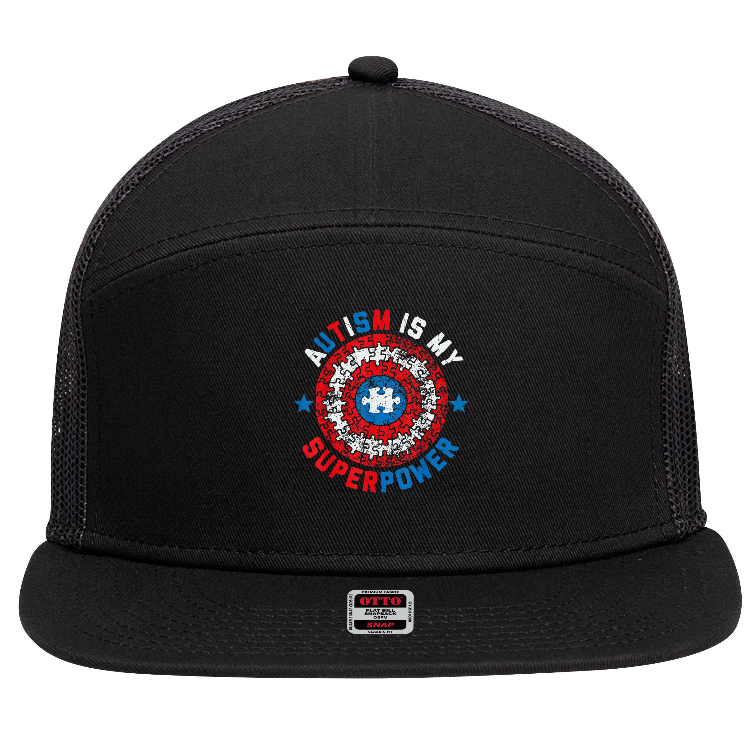Autism Is My Superpower Autism Awareness Autistic 7 Panel Mesh Trucker Snapback Hat