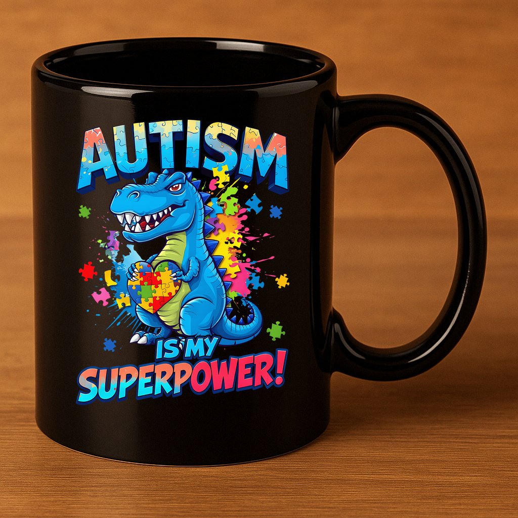 Autism Is My Superpower Dinosaur Autism Awareness 11oz C Handle Ceramic Mug