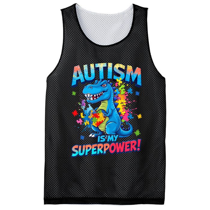 Autism Is My Superpower Dinosaur Autism Awareness Mesh Reversible Basketball Jersey Tank