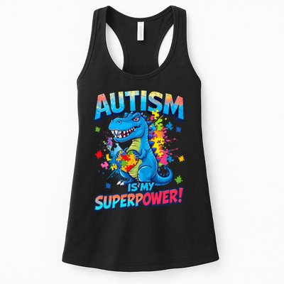 Autism Is My Superpower Dinosaur Autism Awareness Womens Tank Top