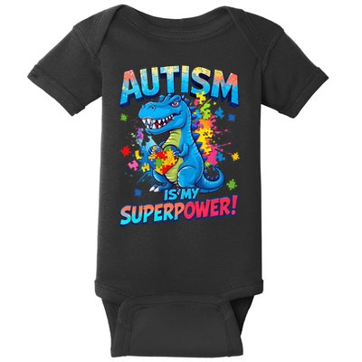 Autism Is My Superpower Dinosaur Autism Awareness Baby Bodysuit