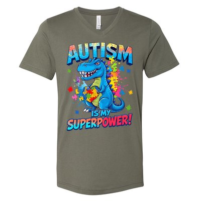 Autism Is My Superpower Dinosaur Autism Awareness V-Neck T-Shirt