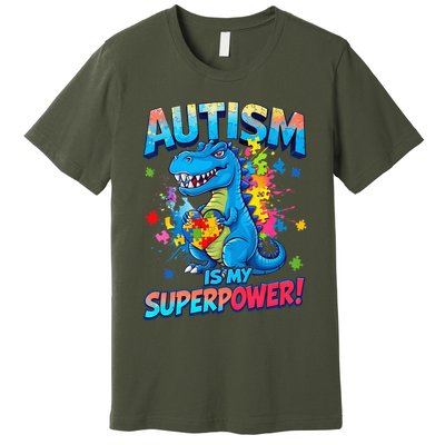 Autism Is My Superpower Dinosaur Autism Awareness Premium T-Shirt
