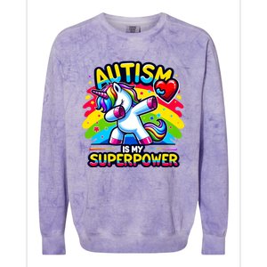 Autism Is My Superpower Dabbing Unicorn Autism Awareness Gift Colorblast Crewneck Sweatshirt