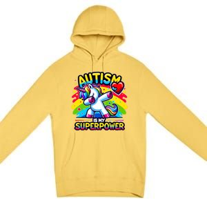 Autism Is My Superpower Dabbing Unicorn Autism Awareness Gift Premium Pullover Hoodie