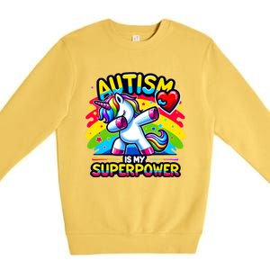 Autism Is My Superpower Dabbing Unicorn Autism Awareness Gift Premium Crewneck Sweatshirt