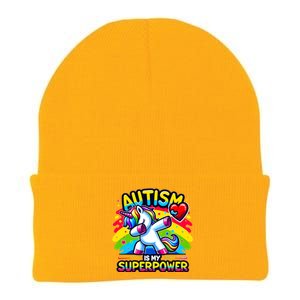 Autism Is My Superpower Dabbing Unicorn Autism Awareness Gift Knit Cap Winter Beanie