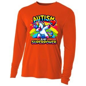 Autism Is My Superpower Dabbing Unicorn Autism Awareness Gift Cooling Performance Long Sleeve Crew