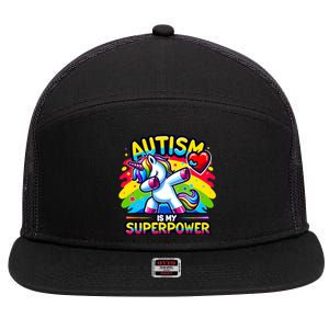 Autism Is My Superpower Dabbing Unicorn Autism Awareness Gift 7 Panel Mesh Trucker Snapback Hat