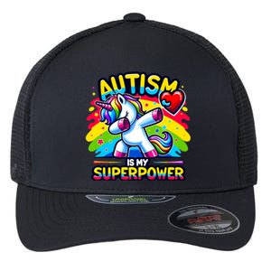 Autism Is My Superpower Dabbing Unicorn Autism Awareness Gift Flexfit Unipanel Trucker Cap