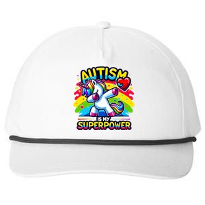 Autism Is My Superpower Dabbing Unicorn Autism Awareness Gift Snapback Five-Panel Rope Hat