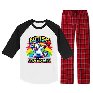 Autism Is My Superpower Dabbing Unicorn Autism Awareness Gift Raglan Sleeve Pajama Set