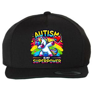 Autism Is My Superpower Dabbing Unicorn Autism Awareness Gift Wool Snapback Cap