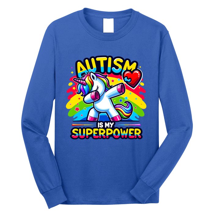 Autism Is My Superpower Dabbing Unicorn Autism Awareness Gift Long Sleeve Shirt