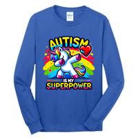 Autism Is My Superpower Dabbing Unicorn Autism Awareness Gift Tall Long Sleeve T-Shirt