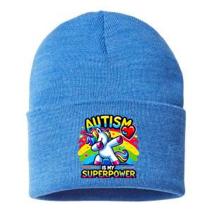 Autism Is My Superpower Dabbing Unicorn Autism Awareness Gift Sustainable Knit Beanie