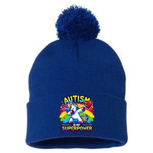 Autism Is My Superpower Dabbing Unicorn Autism Awareness Gift Pom Pom 12in Knit Beanie