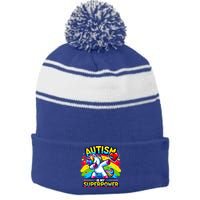 Autism Is My Superpower Dabbing Unicorn Autism Awareness Gift Stripe Pom Pom Beanie