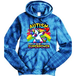 Autism Is My Superpower Dabbing Unicorn Autism Awareness Gift Tie Dye Hoodie