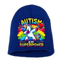 Autism Is My Superpower Dabbing Unicorn Autism Awareness Gift Short Acrylic Beanie