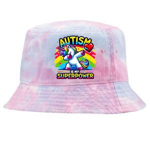 Autism Is My Superpower Dabbing Unicorn Autism Awareness Gift Tie-Dyed Bucket Hat