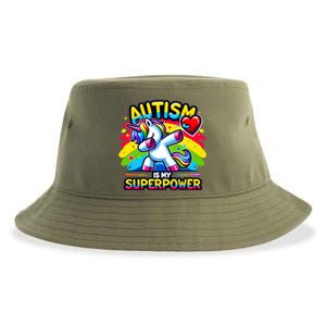 Autism Is My Superpower Dabbing Unicorn Autism Awareness Gift Sustainable Bucket Hat