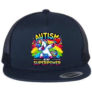 Autism Is My Superpower Dabbing Unicorn Autism Awareness Gift Flat Bill Trucker Hat