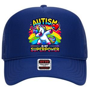 Autism Is My Superpower Dabbing Unicorn Autism Awareness Gift High Crown Mesh Back Trucker Hat