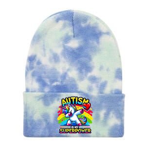 Autism Is My Superpower Dabbing Unicorn Autism Awareness Gift Tie Dye 12in Knit Beanie