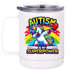 Autism Is My Superpower Dabbing Unicorn Autism Awareness Gift 12 oz Stainless Steel Tumbler Cup