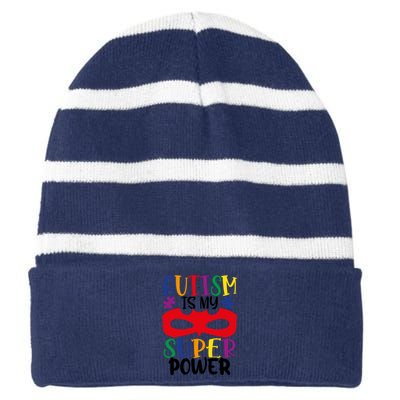 Autism Is My Superpower Striped Beanie with Solid Band