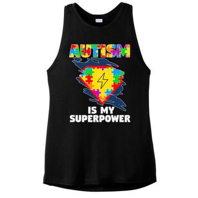 Autism Is My Super Power Superhero Gift Autism Awareness Funny Gift Ladies PosiCharge Tri-Blend Wicking Tank