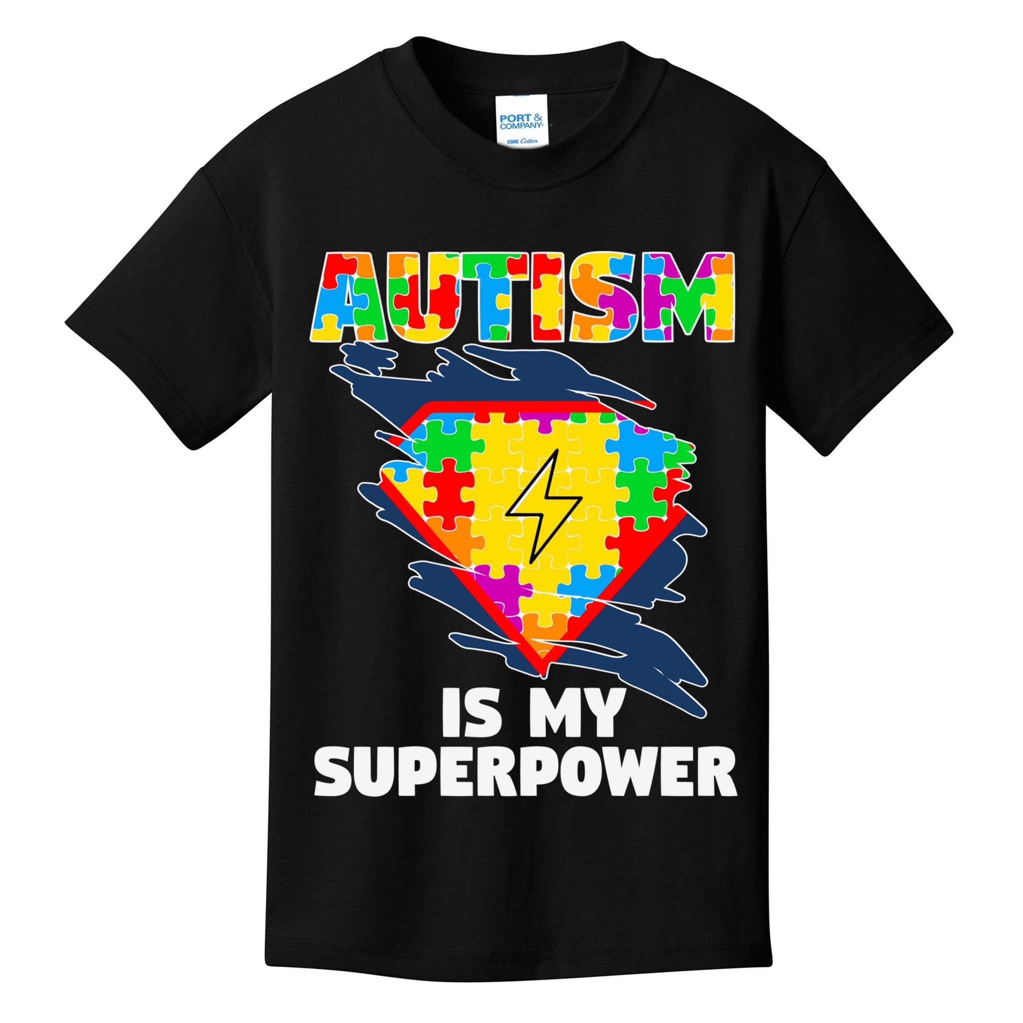 Autism Is My Super Power Superhero Gift Autism Awareness Funny Gift Kids T-Shirt