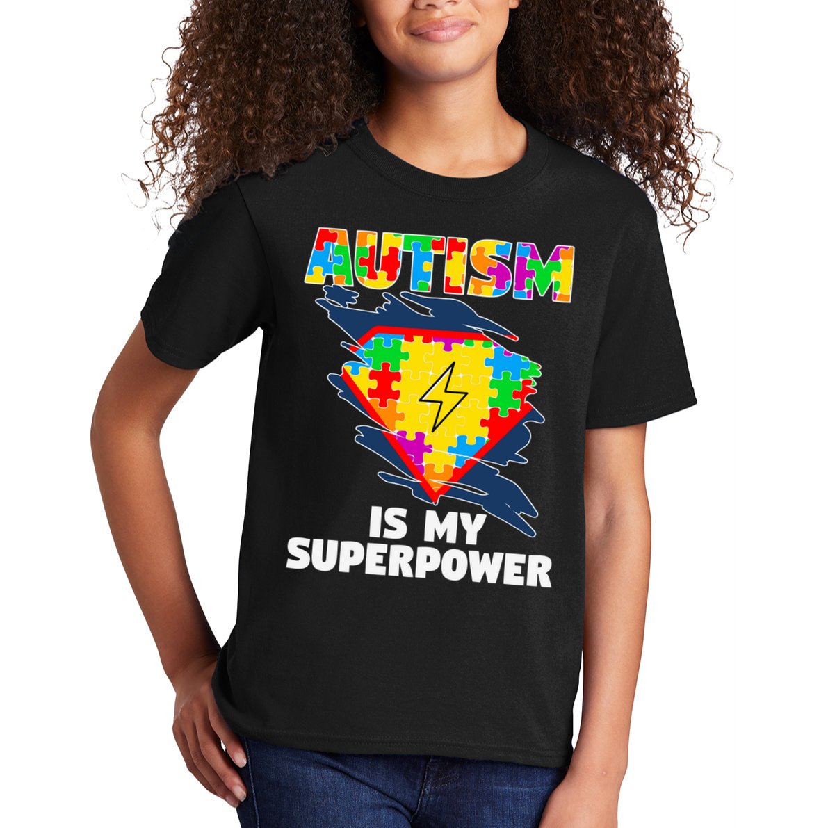 Autism Is My Super Power Superhero Gift Autism Awareness Funny Gift Kids T-Shirt