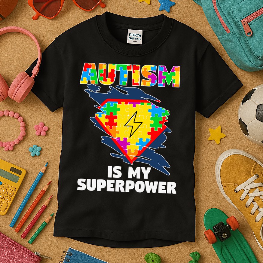 Autism Is My Super Power Superhero Gift Autism Awareness Funny Gift Kids T-Shirt