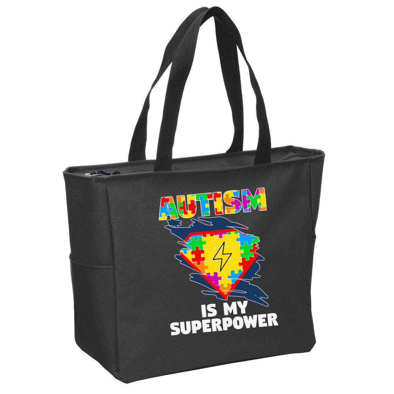 Autism Is My Super Power Superhero Gift Autism Awareness Funny Gift Zip Tote Bag