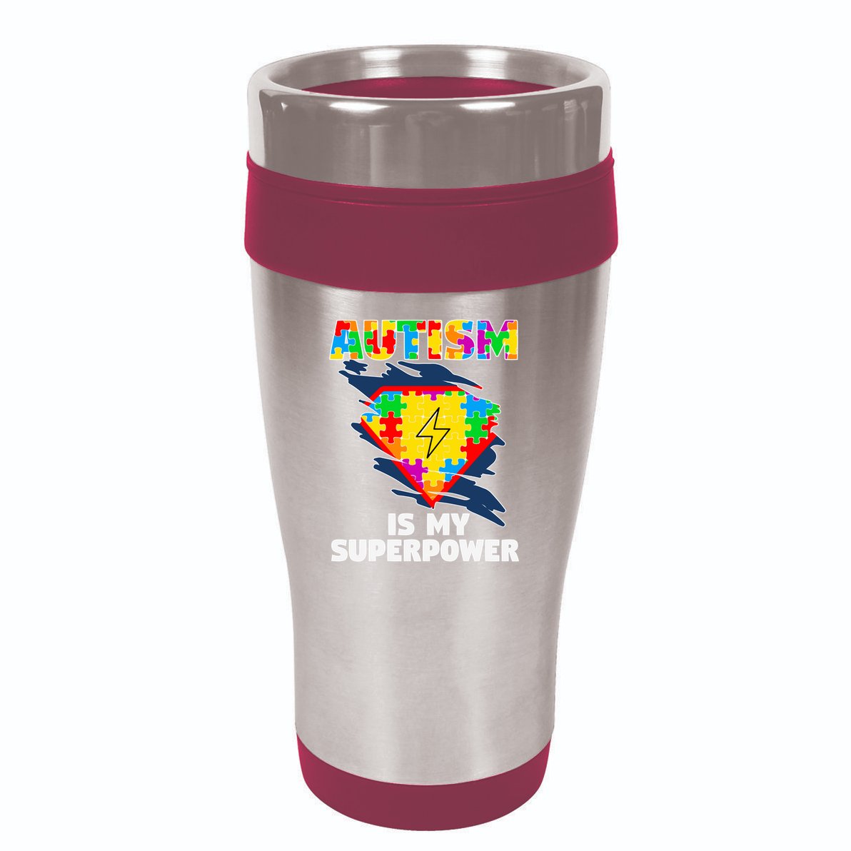 Autism Is My Super Power Superhero Gift Autism Awareness Funny Gift 16oz Travel Tumbler